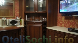 Общая кухня с электроприборами и телевизором в отеле в Сочи «Елизавета» для более приятного времпровождения